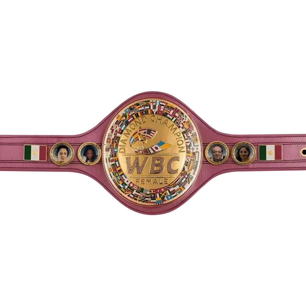 WBC championship belt with gold buckle and red leather strap