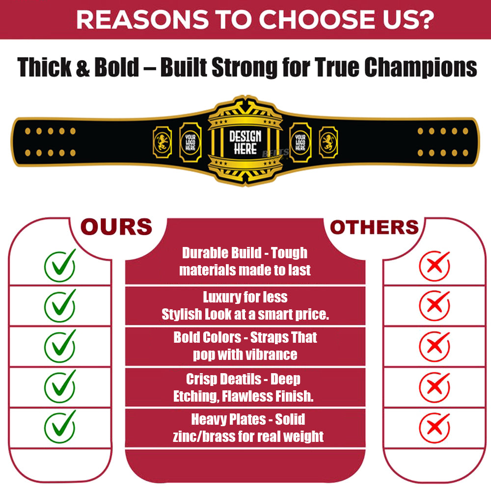 Comparison chart highlighting reasons to choose a championship belt over others, with a red and black design.