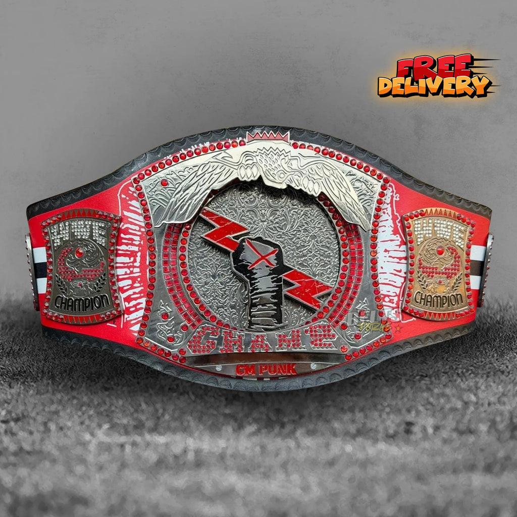 CM Punk Championship Belt Chicago Blackhawks custom strap promotional front view by Belts Forge