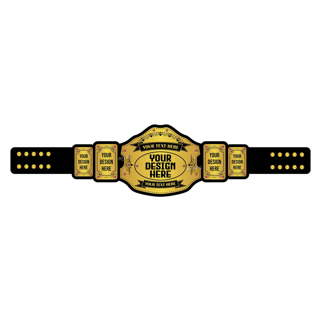 Belts Forge Custom Design Championship Belt blank front template showing CNC-engineered gold-plated brass main plate ready for personalisation