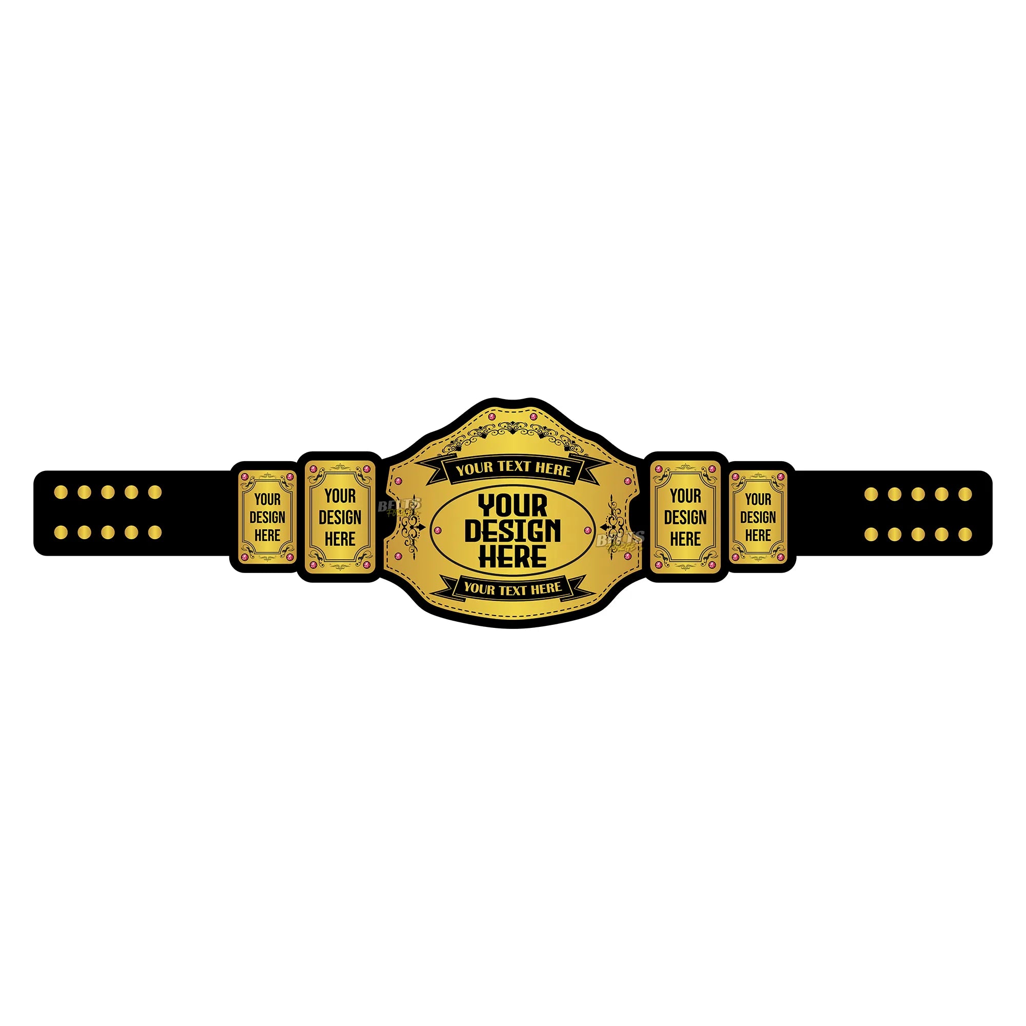 Belts Forge Custom Design Championship Belt blank front template showing CNC-engineered gold-plated brass main plate ready for personalisation