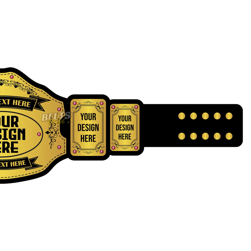 Belts Forge Custom Design Championship Belt right side plate template showing blank gold-plated brass plate ready for custom engraving