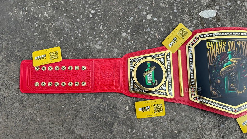 Custom Novelty Championship Belt left strap side plate and adjustment holes detail close up