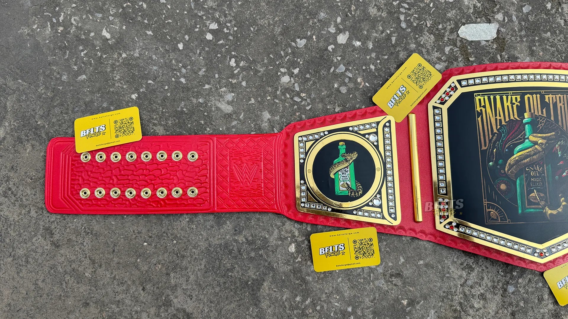 Custom Novelty Championship Belt left strap side plate and adjustment holes detail close up