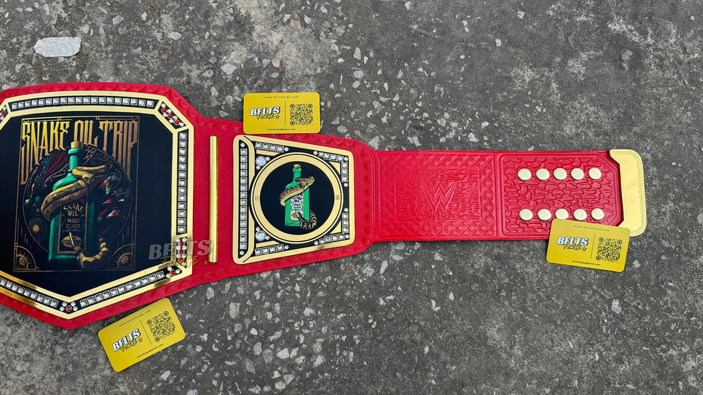 Custom Novelty Championship Belt right strap side plate and buckle end detail close up