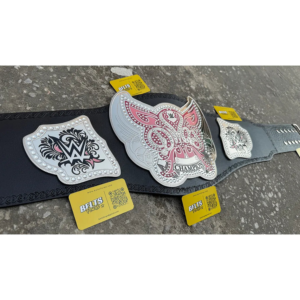 Divas Women Championship Belt Replica worn at waist, 52 inch black and gold leather strap