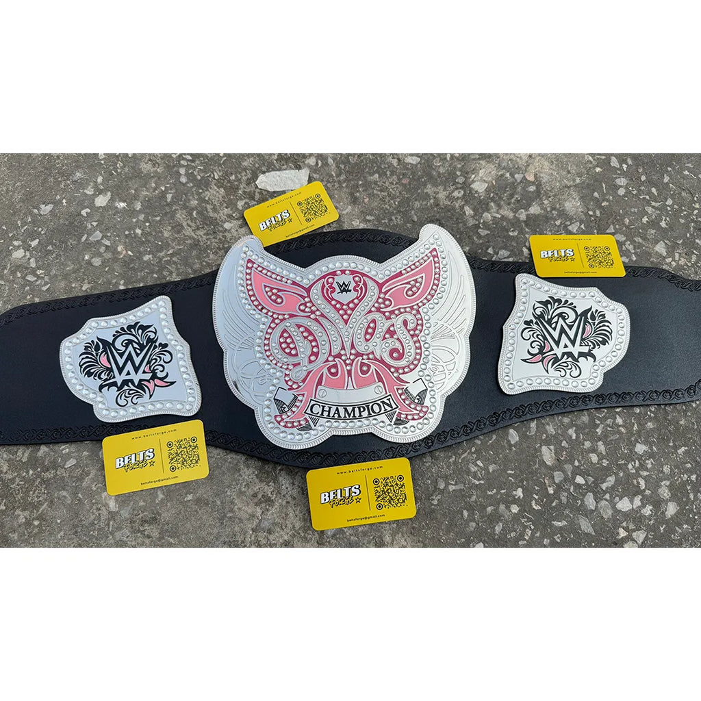 CNC-engraved silver brass plate detail on Divas Women Championship Belt Replica