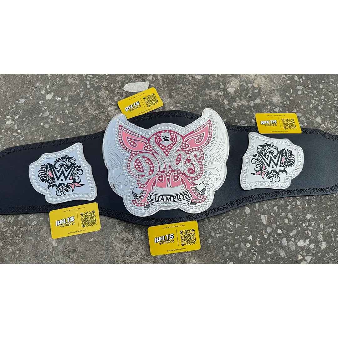 CNC-engraved silver brass plate detail on Divas Women Championship Belt Replica