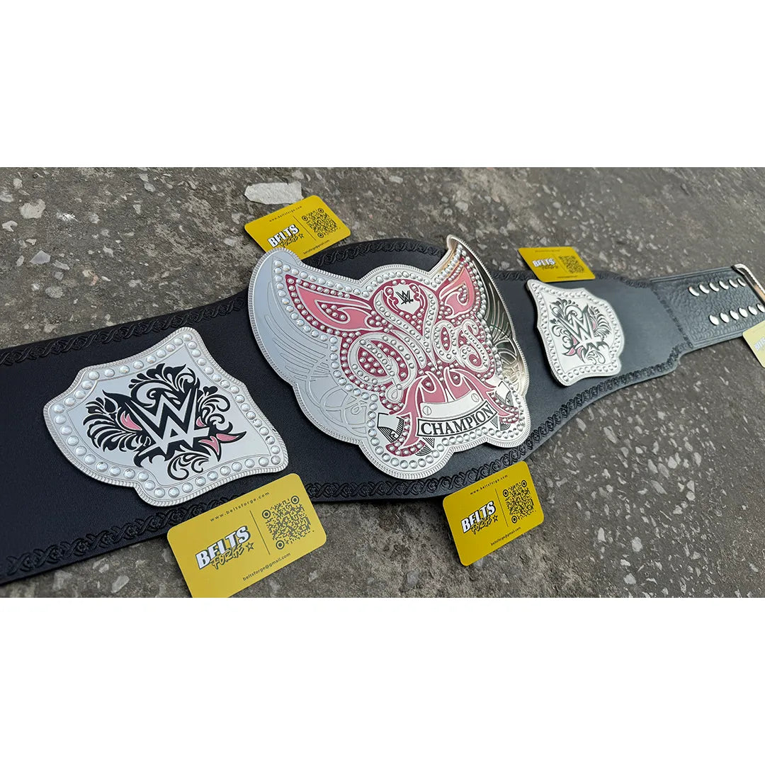 Silver-plated side plates on Divas Women Championship Belt by Belts Forge