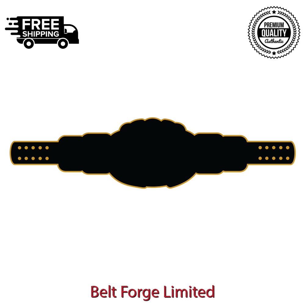 High quality heavyweight award belt close-up of CNC-engraved gold brass medallion plate with custom team or player name engraving