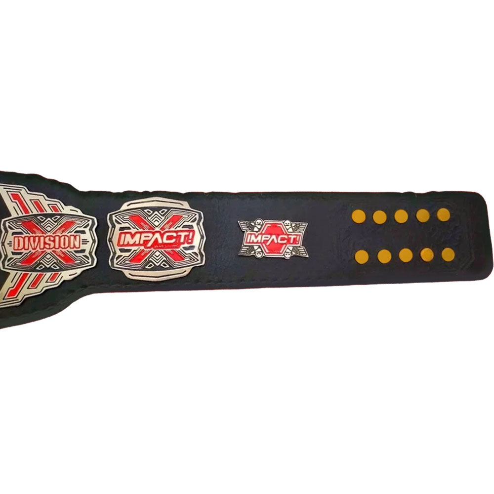 Genuine cowhide leather strap with snap closure on the Impact X Division belt replica