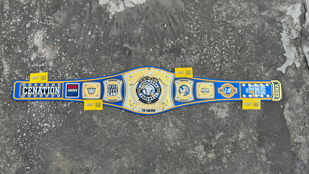 John Cena Farewell Tour LA 2025 Belt full overhead flat lay showing complete plate arrangement