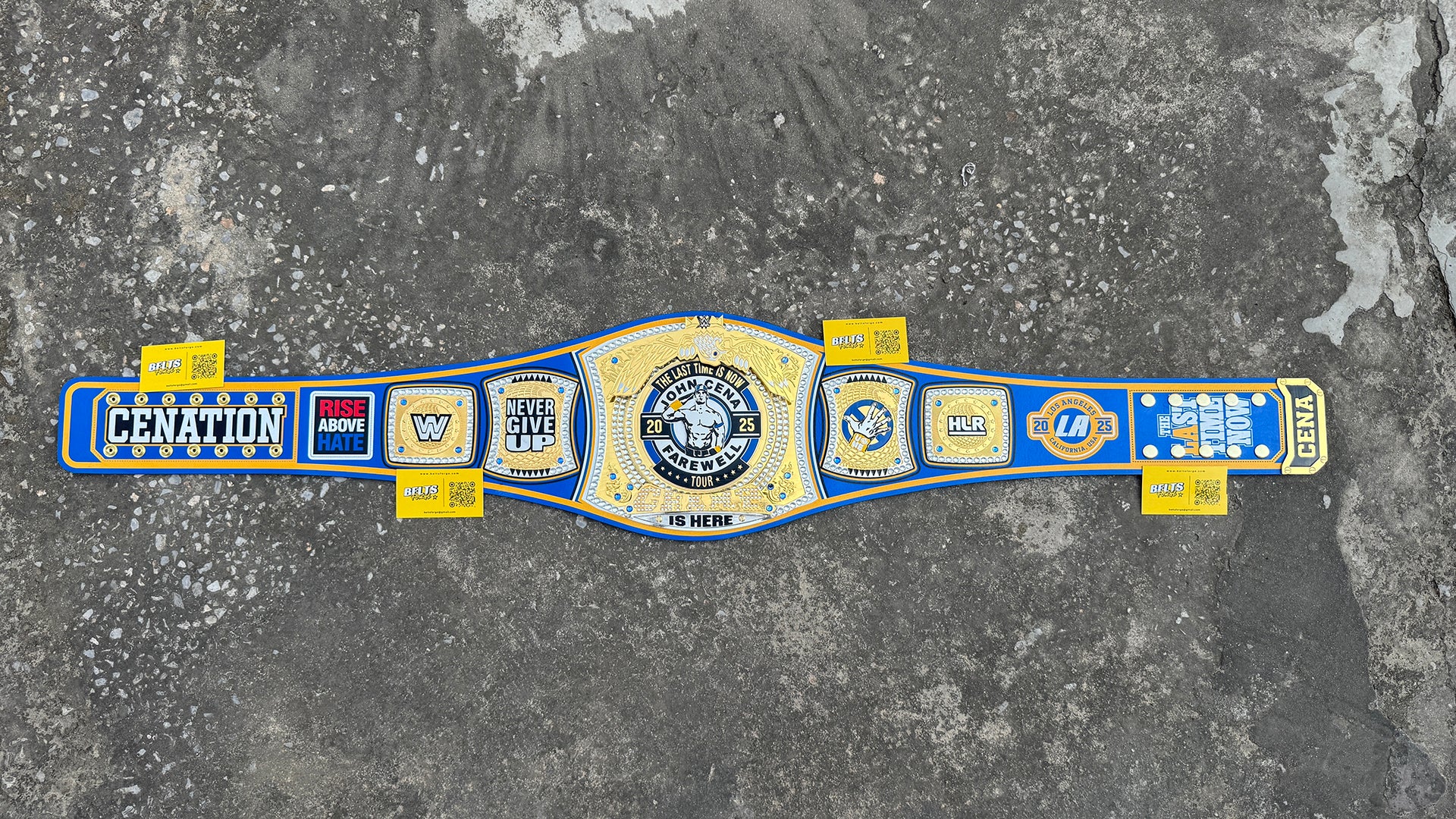 John Cena Farewell Tour LA 2025 Belt full overhead flat lay showing complete plate arrangement