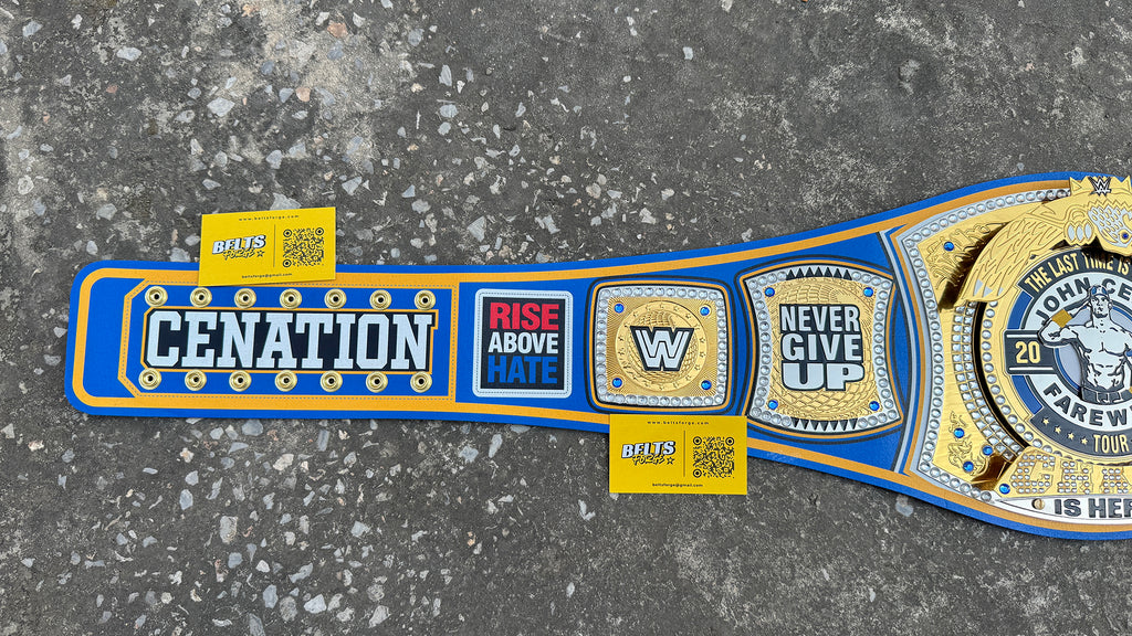 John Cena Farewell Tour LA 2025 Belt left strap showing Cenation Rise Above Hate side plates