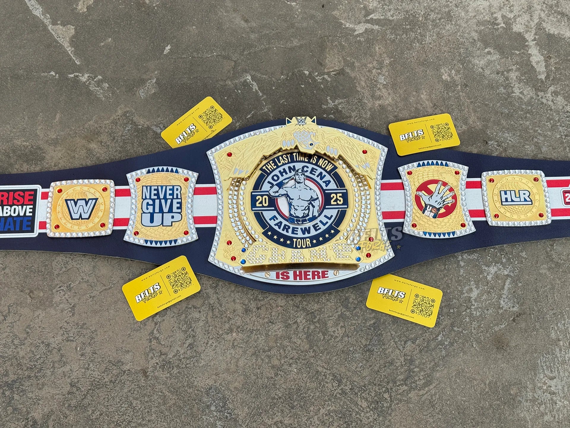 John Cena Farewell Tour Chicago 2025 Belt angled right profile showing center plate and HLR Chicago side plates