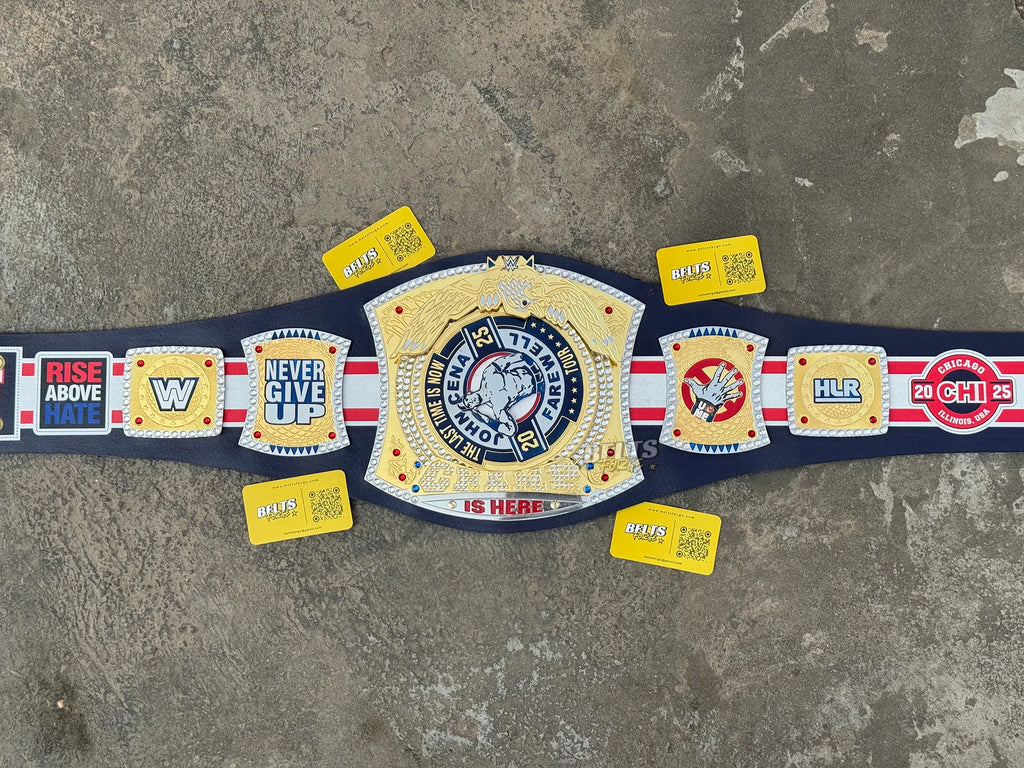 John Cena Farewell Tour Chicago 2025 Belt front display flat lay showing all plates Chicago edition view