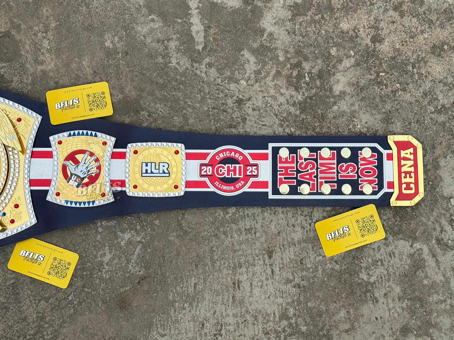 John Cena Farewell Tour Chicago 2025 Belt right strap showing HLR Chicago 2025 and Last Time Is Now buckle detail