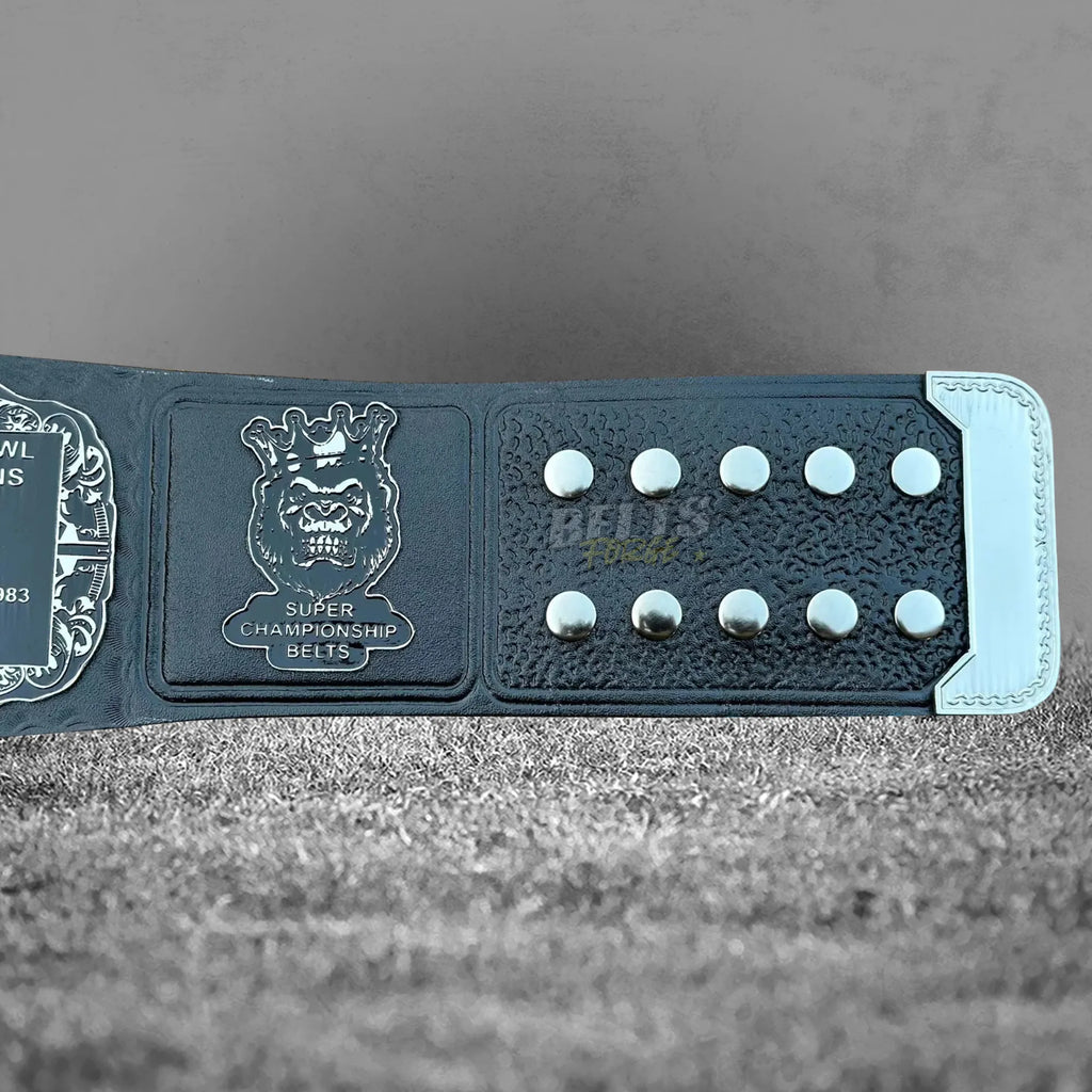 Las Vegas Raiders Championship Belt back strap buckle end and maker medallion detail