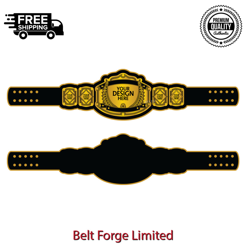 Custom Fantasy Football Belt front view with gold-plated brass plates and genuine leather strap by Belts Forge