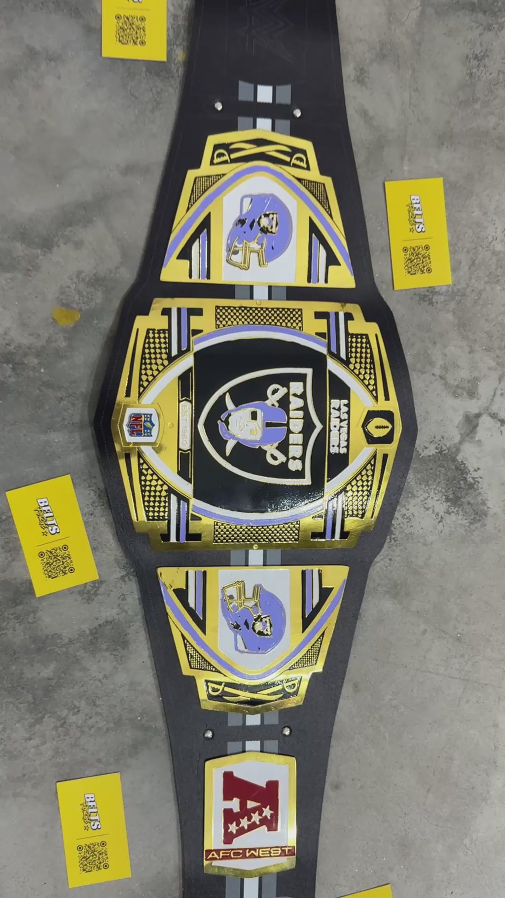 Las Vegas Raiders WWE Legacy Championship Belt Replica, Gold-Plated Brass Plates and Printed Leather Strap