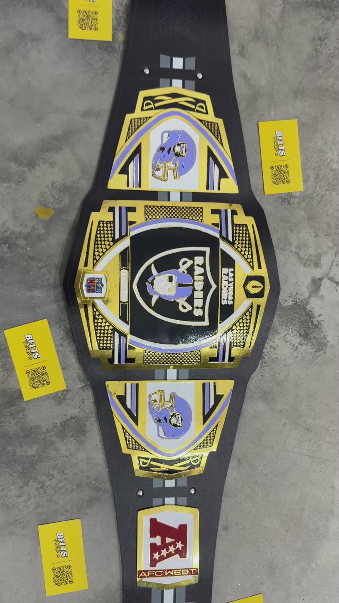 Las Vegas Raiders WWE Legacy Championship Belt Replica, Gold-Plated Brass Plates and Printed Leather Strap