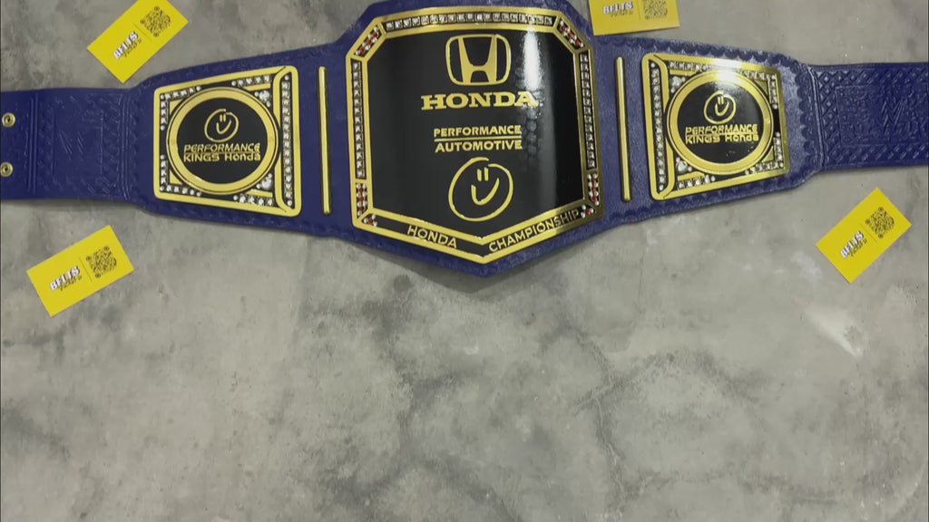 Honda Performance Kings Dealership Championship Belt, Custom Corporate Award with Blue Genuine Leather Strap