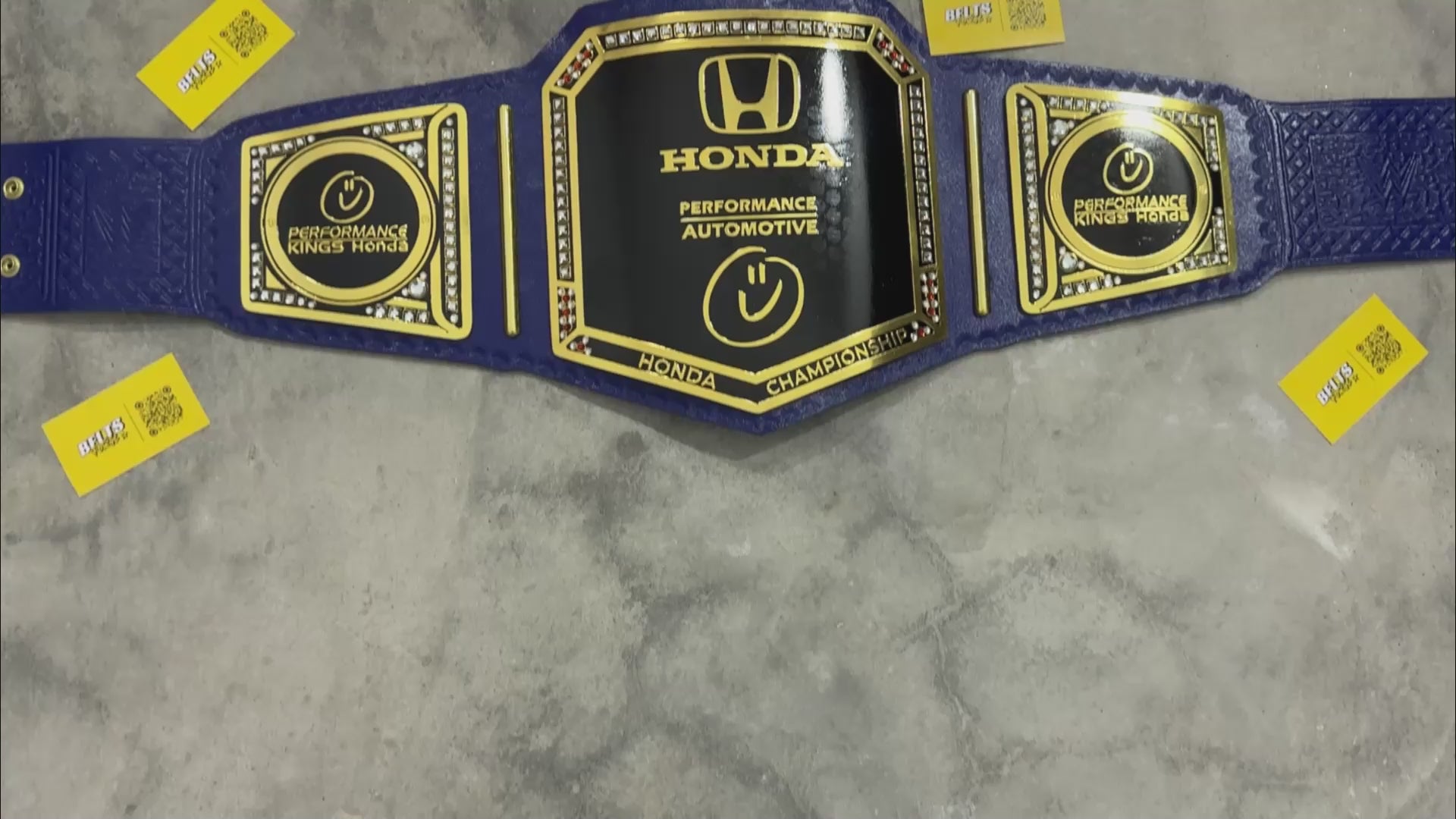 Honda Performance Kings Dealership Championship Belt, Custom Corporate Award with Blue Genuine Leather Strap
