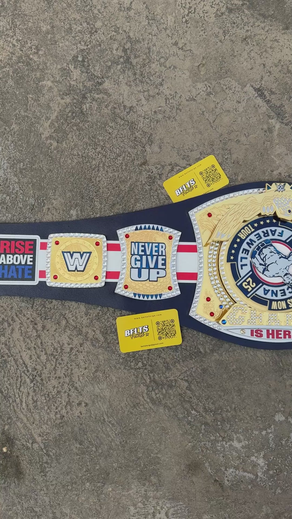 John Cena Farewell Tour Chicago 2025 Championship Belt Replica, Gold-Plated Brass Plates and Genuine Leather Strap