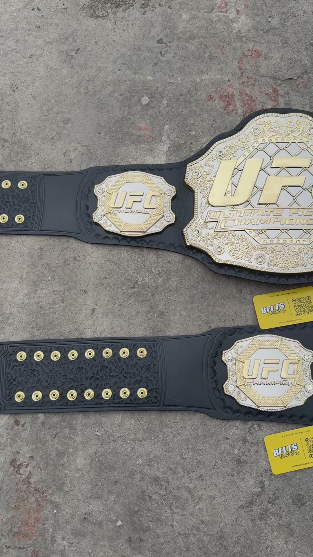 UFC Classic Championship Belt Replica, Genuine Leather and Silver Gold-Plated Brass Plates