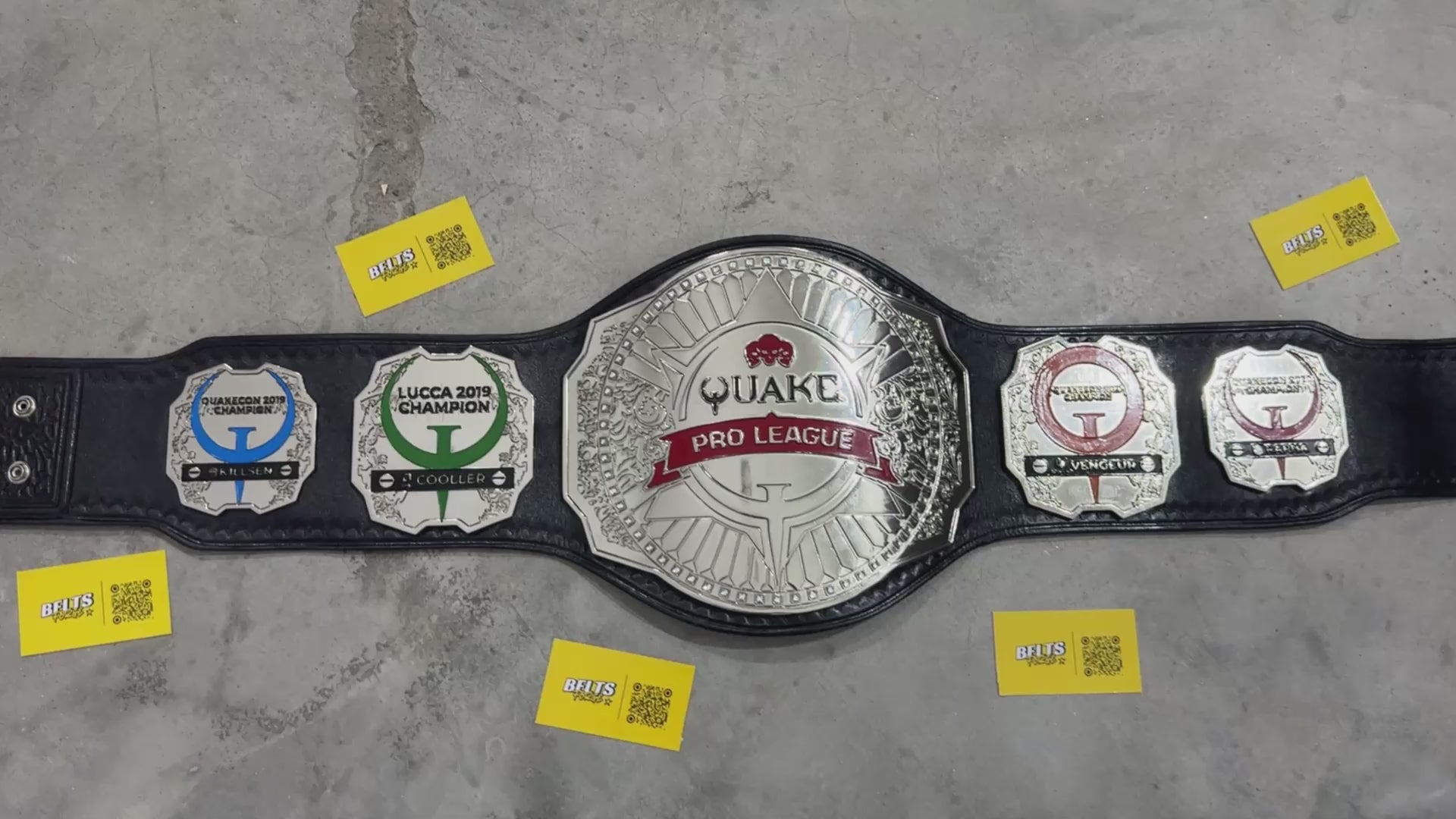 Quake Pro League Esports Championship Belt, Silver Chrome Plated Brass and Genuine Leather Strap
