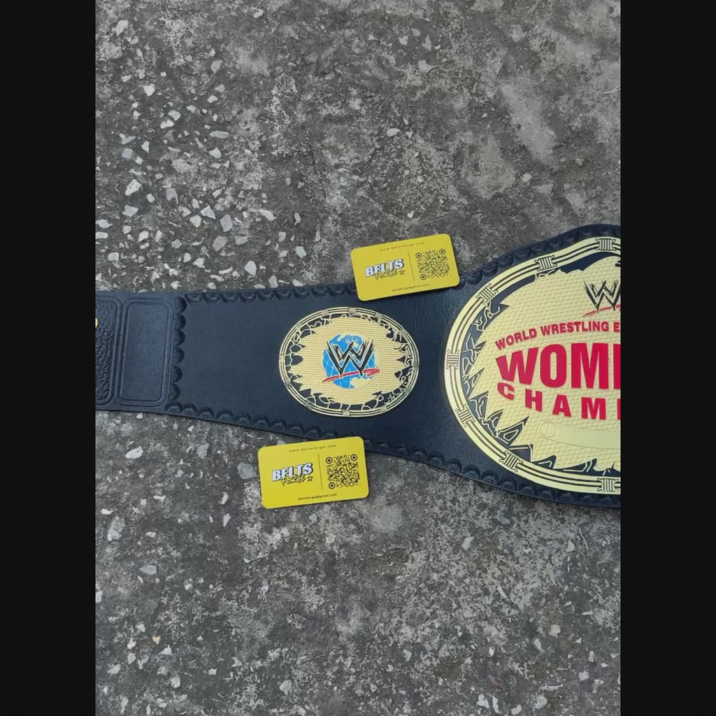 Women's Wrestling Heavyweight Championship Belt Replica, Genuine Leather and Gold-Plated Brass Plates