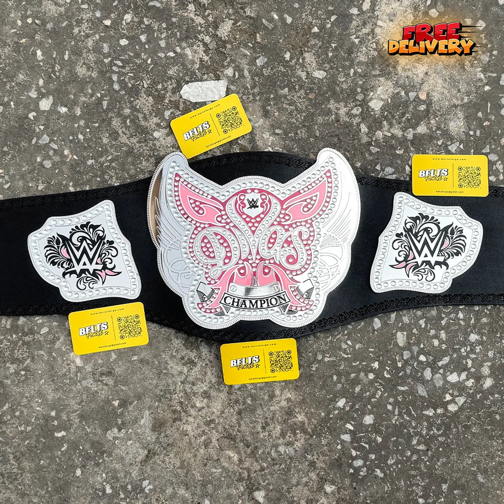 WWE Divas Women Championship Belt Replica with gold-plated brass plates and black leather strap