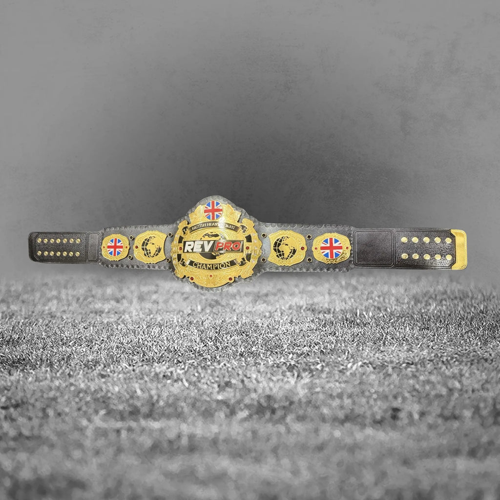 British Heavyweight Championship Belt right angled view showing center plate and right side plates