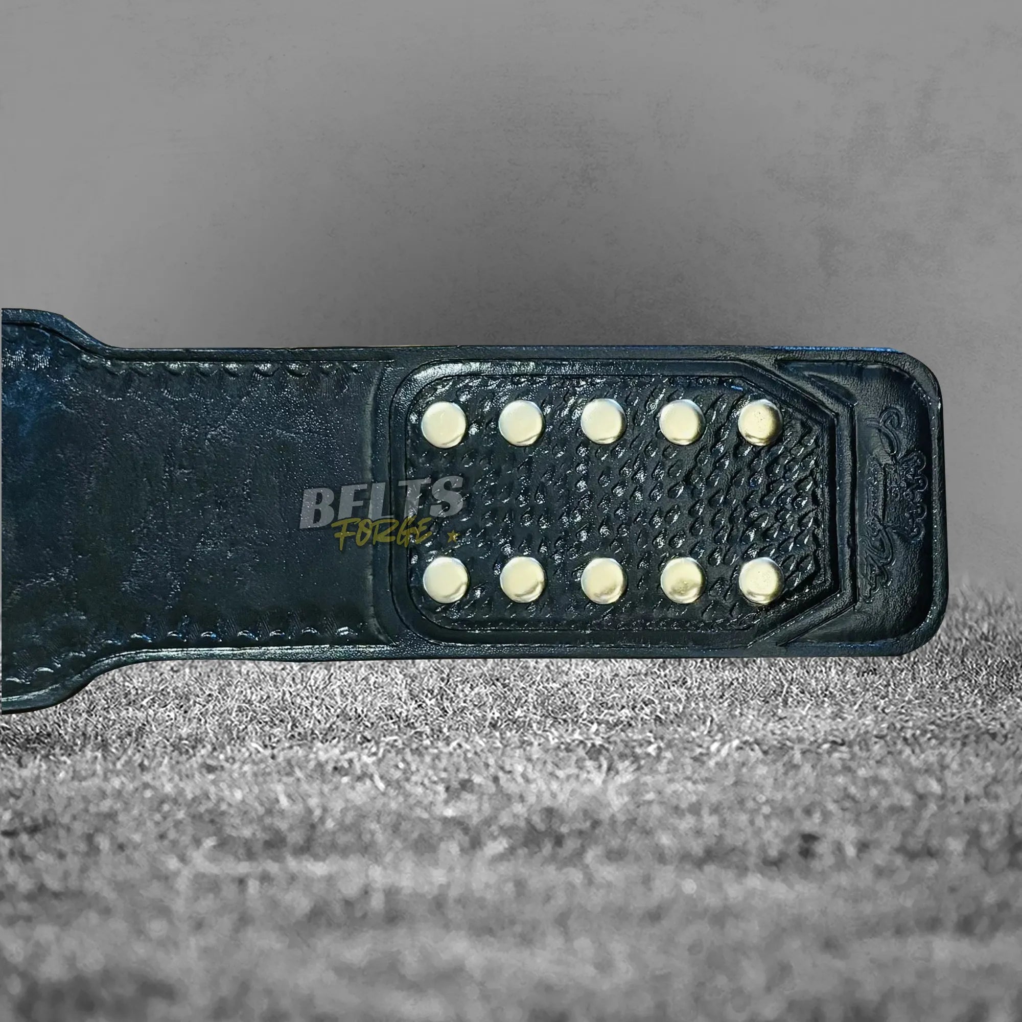 TNA World Tag Team Championship Belt strap underside detail showing genuine leather texture and gold hardware