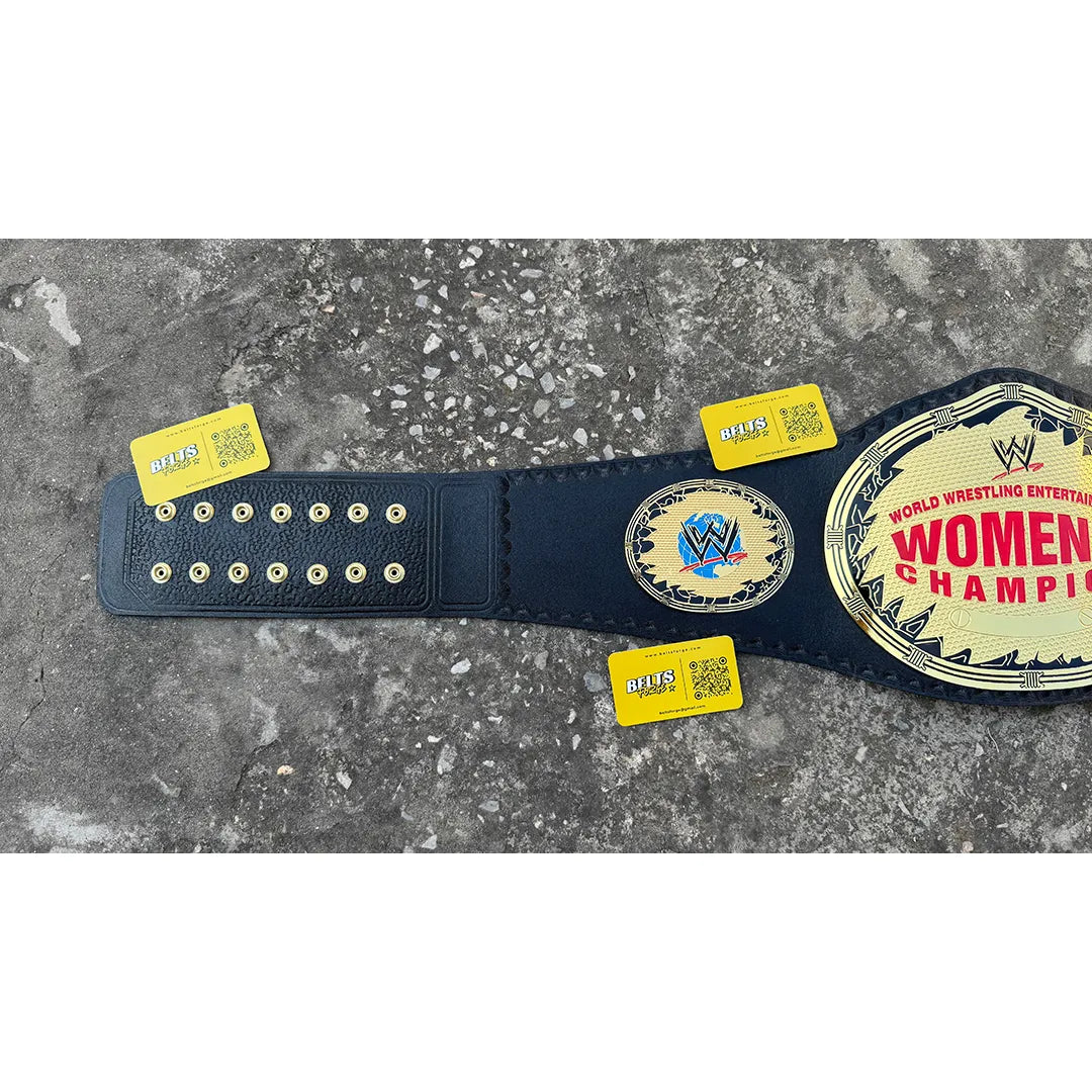 Women's heavyweight championship belt side plates detail with gold-plated brass finish