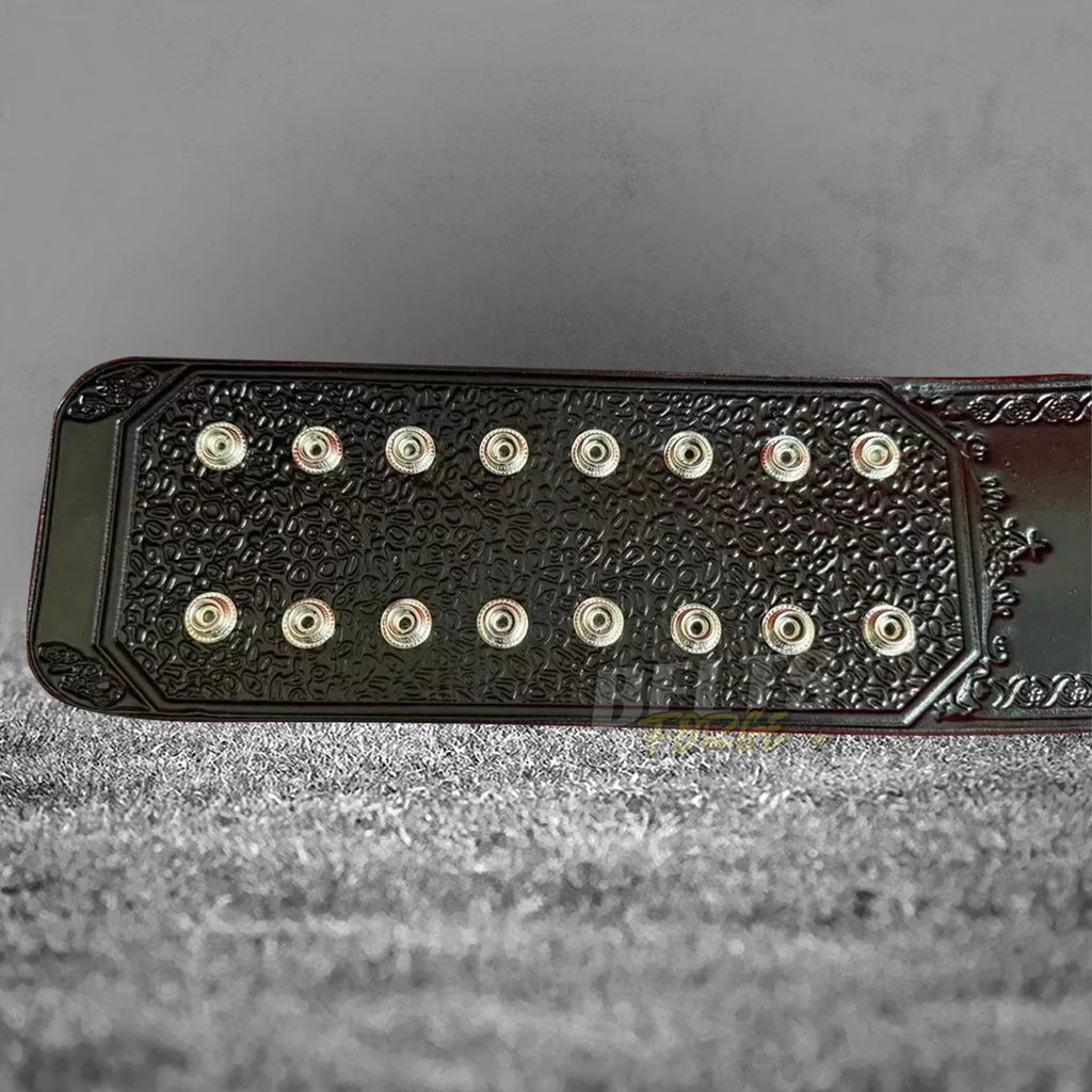 Divas Women's Championship Belt back strap and stud detail showing genuine cowhide leather strap with silver stud hardware