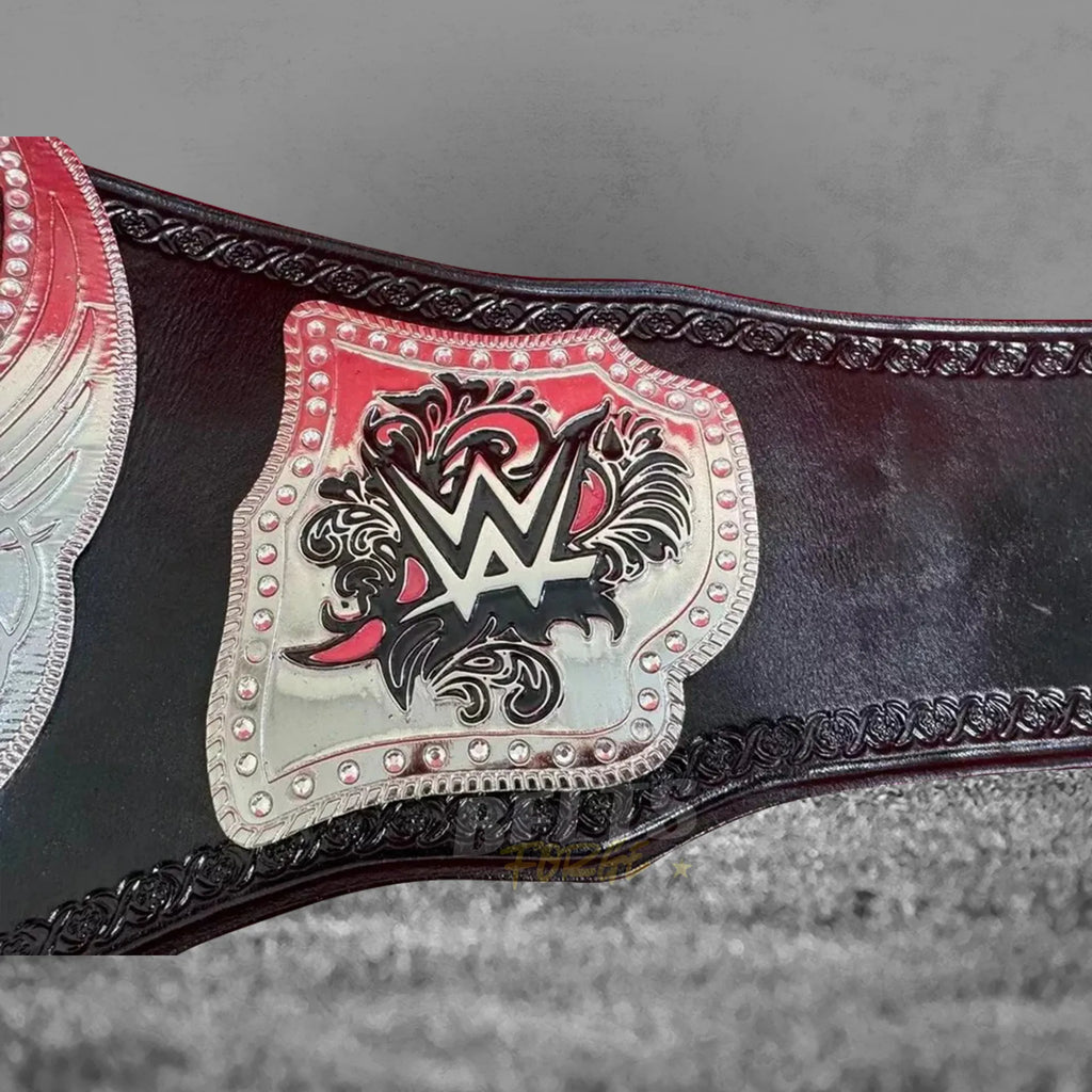 Divas Women's Championship Belt right side plate close-up showing silver-plated brass side plate with crystal rhinestone detail
