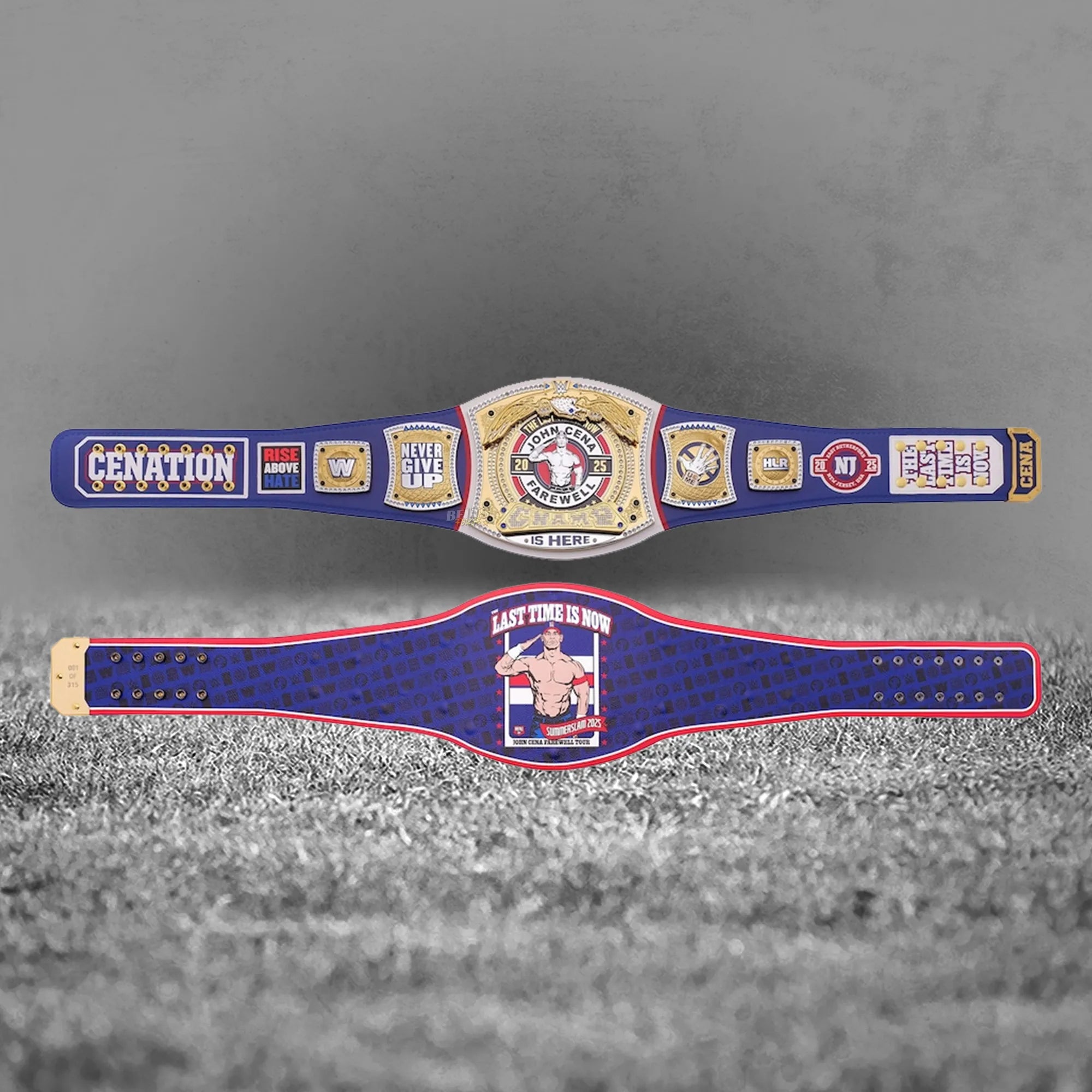 John Cena New Jersey Spinner Championship Belt front and back display view showing complete belt with spinner plate and NJ side plates