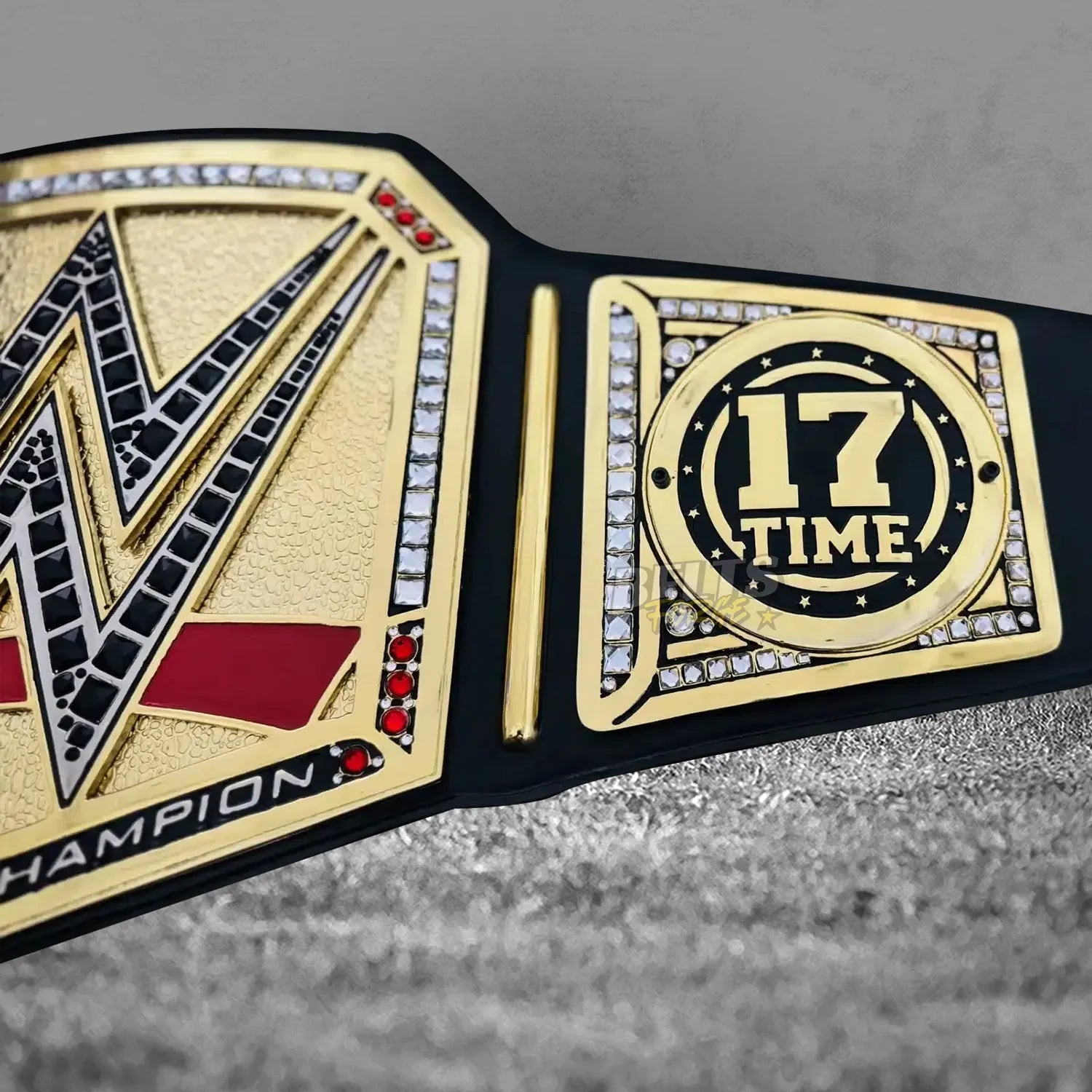 John Cena Farewell 2025 Belt 17-Time Champion gold-plated commemorative side plate close-up on genuine black leather strap
