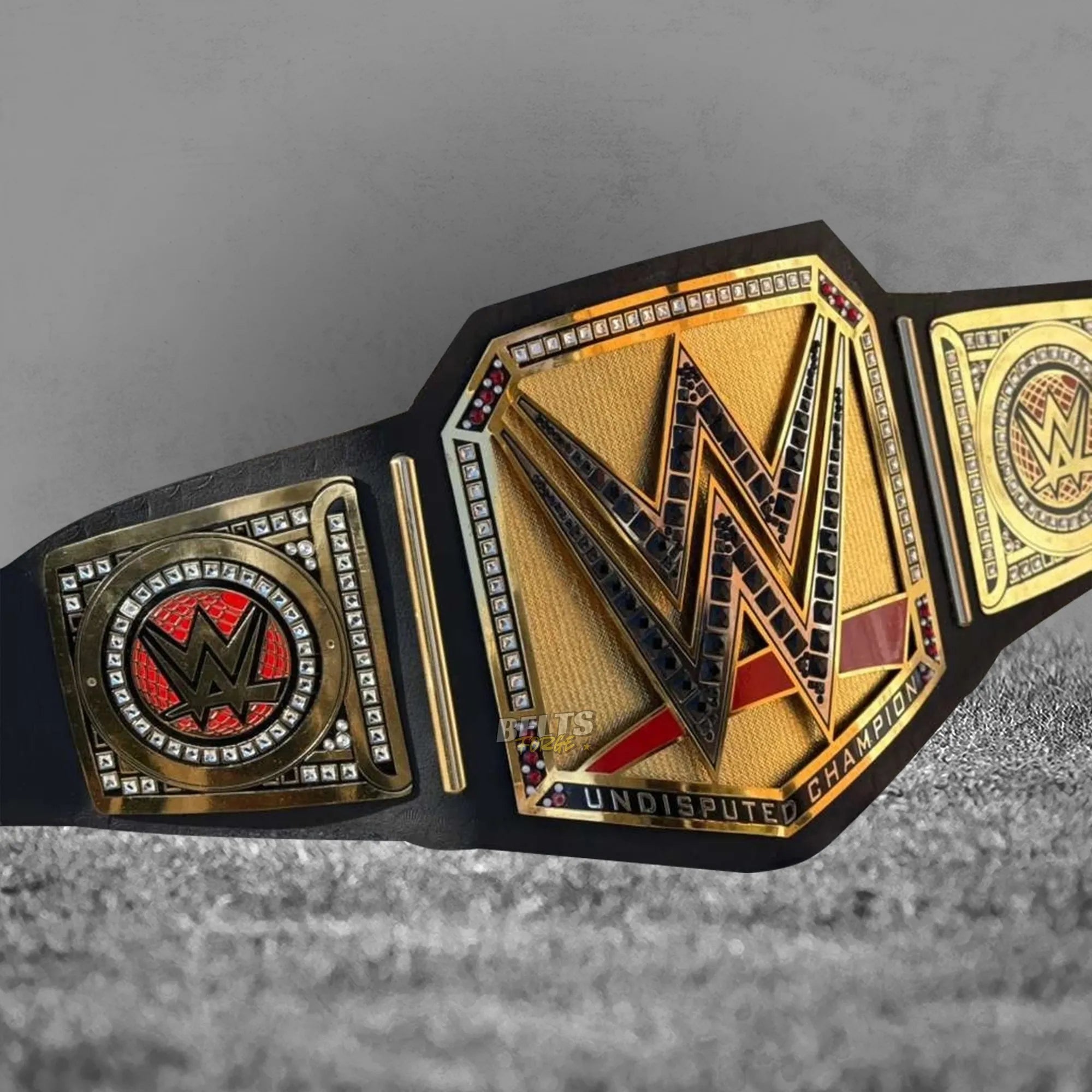 Undisputed Championship Belt gold version right angled view showing center and right side plate