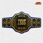 Custom Black and Gold Banner Championship Belt, Scalloped Text Plate - Image 2
