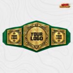 Custom Roman column championship belt with engraved gold plates