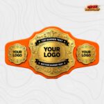 Custom Scalloped Gold Championship Belt, Dual Text Banner Plates - Image 6