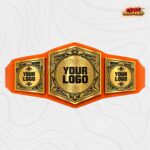 Custom Roman column championship belt with engraved gold plates
