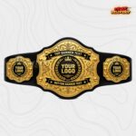 Custom Gold Baroque Banner Championship Belt, Top and Bottom Text Design