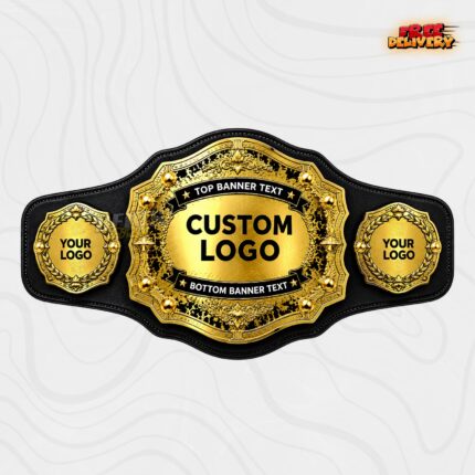 Custom laurel wreath championship belt with personalized logo banner