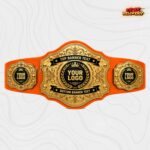 Custom Gold Baroque Banner Championship Belt, Top and Bottom Text Design - Image 5