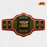 Custom Black and Gold Banner Championship Belt, Scalloped Text Plate - Image 4
