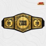 Custom Roman column championship belt with engraved gold plates