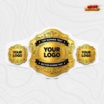 Custom Scalloped Gold Championship Belt, Dual Text Banner Plates - Image 2